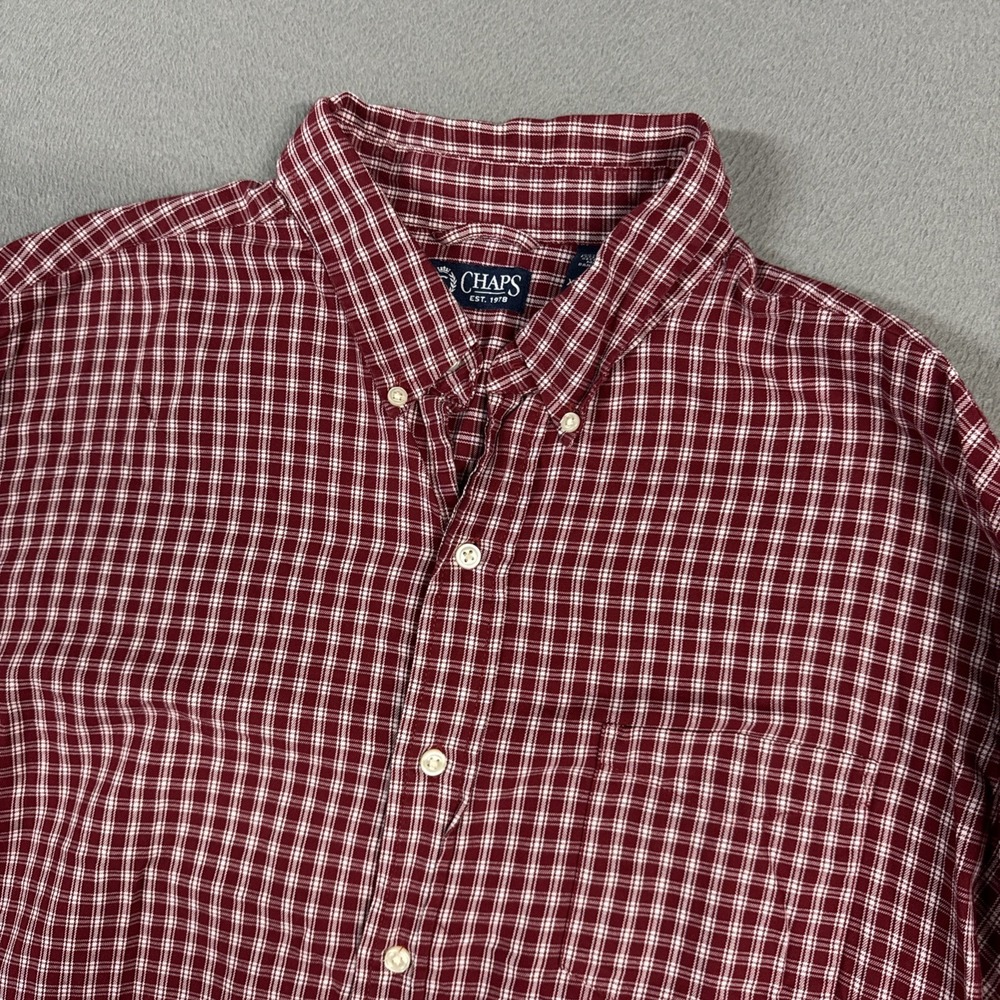 Chaps Shirt Mens XL Red Check Plaid Long Sleeve Button Down Cotton Twill Dress